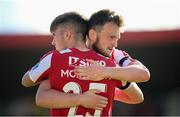 8 August 2020; David Cawley, right, and Niall Morahan of Sligo Rovers celebrate following the SSE Airtricity League Premier Division match between Sligo Rovers and Shelbourne at The Showgrounds in Sligo. Photo by Stephen McCarthy/Sportsfile