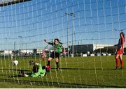 8 August 2020; Áine O’Gorman of Peamount United has her shot saved by Michaela Mitchell of Treaty United during the FAI Women's National League match between Peamount United and Treaty United at PRL Park in Greenogue, Dublin. Photo by Seb Daly/Sportsfile
