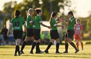 8 August 2020; Alannah McEvoy of Peamount United, second right, is congratulated by team-mate Eleanor Ryan-Doyle, right, after scoring her side's fourth goalduring the FAI Women's National League match between Peamount United and Treaty United at PRL Park in Greenogue, Dublin. Photo by Seb Daly/Sportsfile