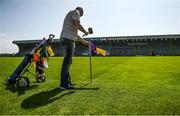 9 August 2020; Groundsman Daire Bell prepares the pitch prior to the Wexford County Senior Hurling Championship Quarter-Final match between Faythe Harriers and Shelmaliers at Chadwicks Wexford Park in Wexford. Photo by Harry Murphy/Sportsfile
