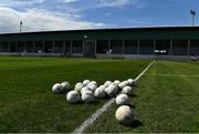 9 August 2020; Footballs are set out on the pitch prior to the Mayo County Senior Football Championship Group 1 Round 3 match between Castlebar Mitchels and Breaffy at Páirc Josie Munnelly in Castlebar, Mayo. Photo by Brendan Moran/Sportsfile