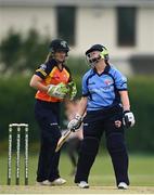 9 August 2020; Freya Sargent of Typhoons reacts to being caught by Anna Kerrison of Scorchers during the Women's Super Series match between Scorchers and Typhoons at Pembroke Cricket Club in Park Avenue, Dublin. Photo by Sam Barnes/Sportsfile
