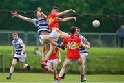 9 August 2020; Conor Stenson of Castlebar Mitchels contests a kickout with Conor O'Shea of Breaffy during the Mayo County Senior Football Championship Group 1 Round 3 match between Castlebar Mitchels and Breaffy at Páirc Josie Munnelly in Castlebar, Mayo. Photo by Brendan Moran/Sportsfile