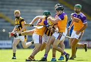 9 August 2020; James Cash of Shelmaliers in action against Faythe Harriers players, from left, Wayne Mallon, Paul Murphy and Colm Heffernan during the Wexford County Senior Hurling Championship Quarter-Final match between Faythe Harriers and Shelmaliers at Chadwicks Wexford Park in Wexford. Photo by Harry Murphy/Sportsfile