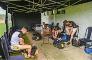 9 August 2020; Clontibret O'Neills players get ready prior to the Monaghan Senior Football Championship Group 1 Round 3 match between Clontibret O'Neills and Magheracloone Mitchell's at Clontibret O'Neills GAA Club in Clontibret, Monaghan. Photo by Philip Fitzpatrick/Sportsfile