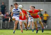 9 August 2020; James Minogue of Breaffy gets a shot in despite the efforts of Gavin Durcan of Castlebar Mitchels during the Mayo County Senior Football Championship Group 1 Round 3 match between Castlebar Mitchels and Breaffy at Páirc Josie Munnelly in Castlebar, Mayo. Photo by Brendan Moran/Sportsfile