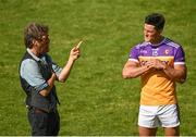 9 August 2020; Former Wexford hurler Diarmuid Lyng speaks with Lee Chin of Faythe Harriers following the Wexford County Senior Hurling Championship Quarter-Final match between Faythe Harriers and Shelmaliers at Chadwicks Wexford Park in Wexford. Photo by Harry Murphy/Sportsfile