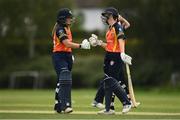 9 August 2020; Sophie MacMahon, right, and Shauna Kavanagh of Scorchers bump fists after winning the Women's Super Series match between Scorchers and Typhoons at Pembroke Cricket Club in Park Avenue, Dublin. Photo by Sam Barnes/Sportsfile