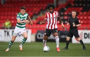 9 August 2020; Walter Figueira of Derry City in action against Gary O'Neill of Shamrock Rovers during the SSE Airtricity League Premier Division match between Derry City and Shamrock Rovers at Ryan McBride Brandywell Stadium in Derry. Photo by Stephen McCarthy/Sportsfile