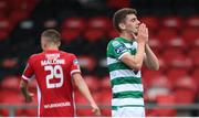 9 August 2020; Dylan Watts of Shamrock Rovers reacts to a missed opportunity during the SSE Airtricity League Premier Division match between Derry City and Shamrock Rovers at Ryan McBride Brandywell Stadium in Derry. Photo by Stephen McCarthy/Sportsfile