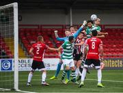9 August 2020; Lee Grace of Shamrock Rovers has a header on goal during the SSE Airtricity League Premier Division match between Derry City and Shamrock Rovers at Ryan McBride Brandywell Stadium in Derry. Photo by Stephen McCarthy/Sportsfile