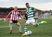 9 August 2020; Graham Burke of Shamrock Rovers in action against Conor McCormack of Derry City during the SSE Airtricity League Premier Division match between Derry City and Shamrock Rovers at Ryan McBride Brandywell Stadium in Derry. Photo by Stephen McCarthy/Sportsfile