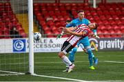9 August 2020; Derry City defender Colm Horgan deflects the ball into his own net for Shamrock Rovers opening goal during the SSE Airtricity League Premier Division match between Derry City and Shamrock Rovers at Ryan McBride Brandywell Stadium in Derry. Photo by Stephen McCarthy/Sportsfile