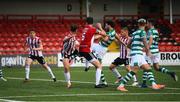 9 August 2020; Roberto Lopes of Shamrock Rovers shoots to score his side's second goal during the SSE Airtricity League Premier Division match between Derry City and Shamrock Rovers at Ryan McBride Brandywell Stadium in Derry. Photo by Stephen McCarthy/Sportsfile