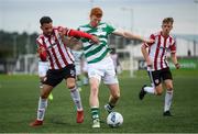 9 August 2020; Rory Gaffney of Shamrock Rovers in action against Darren Cole of Derry City during the SSE Airtricity League Premier Division match between Derry City and Shamrock Rovers at Ryan McBride Brandywell Stadium in Derry. Photo by Stephen McCarthy/Sportsfile