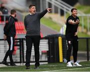 9 August 2020; Derry City manager Declan Devine and assistant manager Kevin Deery, right, during the SSE Airtricity League Premier Division match between Derry City and Shamrock Rovers at Ryan McBride Brandywell Stadium in Derry. Photo by Stephen McCarthy/Sportsfile