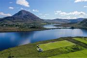 10 August 2020; An aerial view of Glentornan Park, home of Dunlewey Celtic, in Donegal. The pitch is on the shore of Dunlewey Lough, and at the base of Mount Errigal, which is Donegal's tallest peak at 751m. Photo by Ramsey Cardy/Sportsfile