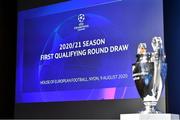 9 August 2020; A general view during the UEFA Champions League 2020/21 First Qualifying Round Draw at the UEFA Headquarters, The House of European Football in Nyon, Switzerland. Photo by UEFA via Sportsfile