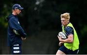 10 August 2020; Tommy O'Brien, watched by head coach Leo Cullen during Leinster Rugby squad training at UCD in Dublin. Photo by Ramsey Cardy/Sportsfile