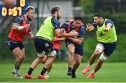 10 August 2020; Players, from left, Andrew Porter, Caelan Doris, Thomas Clarkson, and Max Deegan during Leinster Rugby squad training at UCD in Dublin. Photo by Ramsey Cardy/Sportsfile