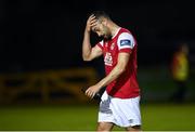 10 August 2020; Robbie Benson of St Patrick's Athletic following defeat in the Extra.ie FAI Cup First Round match between Finn Harps and St. Patrick's Athletic at Finn Park in Ballybofey, Donegal. Photo by Stephen McCarthy/Sportsfile