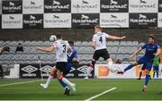 11 August 2020; Sean Hoare of Dundalk heads his side's first goal during the Extra.ie FAI Cup First Round match between Dundalk and Waterford FC at Oriel Park in Dundalk, Louth. Photo by Stephen McCarthy/Sportsfile