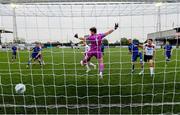 11 August 2020; Sean Hoare of Dundalk heads his side's first goal past Waterford goalkeeper Tadhg Ryan during the Extra.ie FAI Cup First Round match between Dundalk and Waterford FC at Oriel Park in Dundalk, Louth. Photo by Stephen McCarthy/Sportsfile