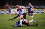 11 August 2020; Michael Duffy of Dundalk is tackled by Tunmise Sobowale of Waterford during the Extra.ie FAI Cup First Round match between Dundalk and Waterford FC at Oriel Park in Dundalk, Louth. Photo by Stephen McCarthy/Sportsfile