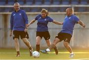 14 August 2020; Leah Brady with coach Anto Fay, right, and assistant manager Darren Walsh, left, during an Athlone Town women's team training session at the Athlone Town Stadium in Athlone, Westmeath. Photo by Harry Murphy/Sportsfile