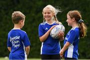 14 August 2020; Darcie Bailey, age 7 , with William Langrell, age 7, and Lauren O'Leary, age 8, during the Bank of Ireland Leinster Rugby Summer Camp at Gorey in Wexford. Photo by Matt Browne/Sportsfile