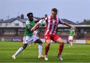 14 August 2020; David Cawley of Sligo Rovers in action against Henry Ochieng of Cork City during the SSE Airtricity League Premier Division match between Cork City and Sligo Rovers at Turners Cross in Cork. Photo by Seb Daly/Sportsfile