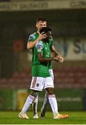 14 August 2020; Rob Slevin, behind, and Henry Ochieng of Cork City following their side's victory during the SSE Airtricity League Premier Division match between Cork City and Sligo Rovers at Turners Cross in Cork. Photo by Seb Daly/Sportsfile