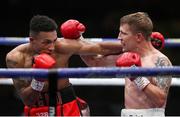 14 August 2020; Eric Donovan, right, in action against Zelfa Barrett during their IBF Inter-Continental Super Feather Title bout at the Matchroom Fight Camp in Brentwood, England. Photo by Mark Robinson / Matchroom Boxing via Sportsfile