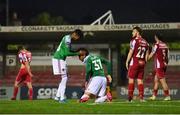 14 August 2020; Kit Elliott of Cork City, right, is congratulated by team-mate Ricardo Dinanga after winning a penalty for their side in the second half during the SSE Airtricity League Premier Division match between Cork City and Sligo Rovers at Turners Cross in Cork. Photo by Seb Daly/Sportsfile