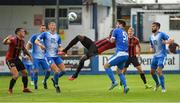 15 August 2020; Andre Wright of Bohemians attempts an over-head kick, under pressure from Stephen Folan of Finn Harps, during the SSE Airtricity League Premier Division match between Finn Harps and Bohemians at Finn Park in Ballybofey, Donegal. Photo by Seb Daly/Sportsfile