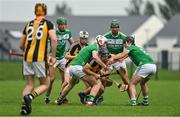 15 August 2020; Richie Hogan of Danesfort is tackled by Patrick Mullen, left, and Ronan Corcoran of Ballyhale Shamrocks during the Kilkenny County Senior Hurling League Group A Round 3 match between Ballyhale Shamrocks and Danesfort at John Locke Park in Callan, Kilkenny. Photo by Brendan Moran/Sportsfile