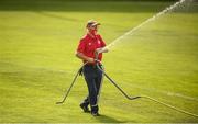 15 August 2020; Groundsman Eamon White waters the pitch prior to the SSE Airtricity League Premier Division match between Shelbourne and Derry City at Tolka Park in Dublin. Photo by Stephen McCarthy/Sportsfile