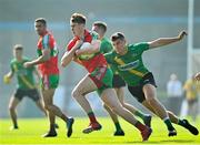 15 August 2020; Cameron McCormack of Ballymun Kickhams in action against Eoin Kirby of Thomas Davis during the Dublin County Senior 1 Football Championship Group 1 Round 3 match between Ballymun Kickhams and Thomas Davis at Parnell Park in Dublin. Photo by Ramsey Cardy/Sportsfile