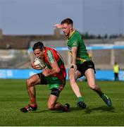 15 August 2020; Fiach Andrews of Ballymun Kickhams in action against Sean Kenney of Thomas Davis during the Dublin County Senior 1 Football Championship Group 1 Round 3 match between Ballymun Kickhams and Thomas Davis at Parnell Park in Dublin. Photo by Ramsey Cardy/Sportsfile