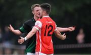 15 August 2020; Carl Sammon of Parnells and Conor Mullally of Cuala in conversation during the Dublin County Senior 2 Football Championship Group 2 Round 3 match between Cuala and Parnells at Hyde Park in Glenageary, Dublin. Photo by Piaras Ó Mídheach/Sportsfile