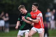 15 August 2020; Carl Sammon of Parnells and Conor Mullally of Cuala during the Dublin County Senior 2 Football Championship Group 2 Round 3 match between Cuala and Parnells at Hyde Park in Glenageary, Dublin. Photo by Piaras Ó Mídheach/Sportsfile