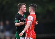 15 August 2020; Carl Sammon of Parnells and Conor Mullally of Cuala in conversation during the Dublin County Senior 2 Football Championship Group 2 Round 3 match between Cuala and Parnells at Hyde Park in Glenageary, Dublin. Photo by Piaras Ó Mídheach/Sportsfile