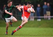 15 August 2020; Conor Mullally of Cuala in action against Carl Sammon of Parnells during the Dublin County Senior 2 Football Championship Group 2 Round 3 match between Cuala and Parnells at Hyde Park in Glenageary, Dublin. Photo by Piaras Ó Mídheach/Sportsfile