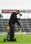 16 August 2020; Groundsman Darragh Bell erects the sideline flags ahead of the Wexford County Senior Hurling Championship Semi-Final match between Glynn-Barntown and Shelmaliers at Chadwicks Wexford Park in Wexford. Photo by Eóin Noonan/Sportsfile