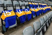 16 August 2020; Castleknock jerseys are laid out in the stand ahead of the Dublin County Senior Football Championship Round 3 match between Kilmacud Crokes and Castleknock at Parnell Park in Dublin. Photo by Sam Barnes/Sportsfile