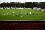 16 August 2020; Shamrock Rovers players warm up prior to the SSE Airtricity League Premier Division match between St Patrick's Athletic and Shamrock Rovers at Richmond Park in Dublin. Photo by Stephen McCarthy/Sportsfile