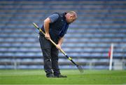 16 August 2020; Thurles groundsman Dave Hanley tends to the pitch at half-time during the Tipperary County Senior Hurling Championship Group 3 Round 3 match between Kilruane McDonagh's and Loughmore Castleiney at Semple Stadium in Thurles, Tipperary. Photo by Piaras Ó Mídheach/Sportsfile