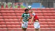 16 August 2020; Roberto Lopes of Shamrock Rovers in action against Georgie Kelly of St Patrick's Athletic during the SSE Airtricity League Premier Division match between St Patrick's Athletic and Shamrock Rovers at Richmond Park in Dublin. Photo by Stephen McCarthy/Sportsfile