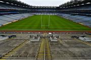 16 August 2020; An empty Croke Park Stadium at the throw-in time of 3.30pm on the original scheduled date of the 2020 GAA Hurling All-Ireland Senior Championship Final. Due to current restrictions laid down by the Irish government to prevent the spread of coronavirus, the dates for the staging of the GAA inter-county season have been pushed back, with the first round of games now due to start in October. The 2020 All-Ireland Senior Hurling Championship was due to be the 133rd staging of the All-Ireland Senior Hurling Championship, the Gaelic Athletic Association's premier inter-county hurling tournament, since its establishment in 1887. For the first time in 96 years the All-Ireland hurling final is now due to be played in December with the 2020 final due on Sunday, December 13th, the same weekend on which Dublin beat Galway in the 1924 final. Photo by Brendan Moran/Sportsfile