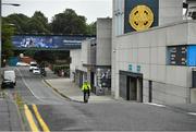 16 August 2020; An empty Jones' Road outside Croke Park Stadium at 12.18pm as Community Garda John Redmond of Mountjoy Station patrols on the original scheduled date of the 2020 GAA Hurling All-Ireland Senior Championship Final. Due to current restrictions laid down by the Irish government to prevent the spread of coronavirus, the dates for the staging of the GAA inter-county season have been pushed back, with the first round of games now due to start in October. The 2020 All-Ireland Senior Hurling Championship was due to be the 133rd staging of the All-Ireland Senior Hurling Championship, the Gaelic Athletic Association's premier inter-county hurling tournament, since its establishment in 1887. For the first time in 96 years the All-Ireland hurling final is now due to be played in December with the 2020 final due on Sunday, December 13th, the same weekend on which Dublin beat Galway in the 1924 final. Photo by Brendan Moran/Sportsfile